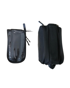 Top Bar Phone Bag, velcro attach Large 19/H11/W5cm, Black, 2 main pockets. 1 phone pocket w/clear PVC.