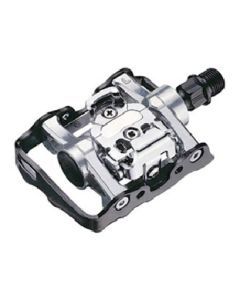 PEDALS Dual Function, MTB, Alloy, Clipless, Non Slip Insert, SILVER/BLACK