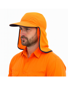 Fluro Orange Hi Vis Legionnaire Hat - High Visibility Sun Protection Cap (One Size)