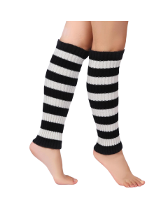 1 Pair Black/White Stripe Ribbed Leg Warmers - Womens Dance Costume/80s Party