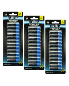 3 Packs of 24 Brillar AA Platinum Alkaline Batteries Long Lasting Power Home