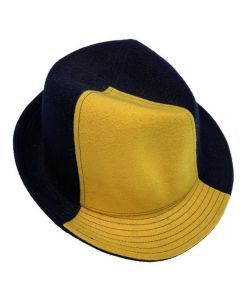 Mens Wool Trilby Hat Warm Winter Fedora Brim - Yellow/Navy Blue