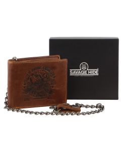 Billy The Kid Mens Leather Wallet Western with Detachable Chain in Gift Box in Cognac