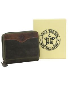 Billy The Kid Leather Wallet with Zip & Coin Pocket in Olive