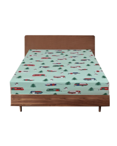 Queen Luxury 100% Cotton Flannelette Fitted Bed Sheet Flannel -  Trees/Caravan