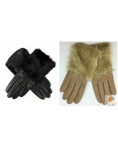 DENTS Womens Hair Sheep Leather Gloves Faux Fur Piped Cuff Elasticised 7-2383