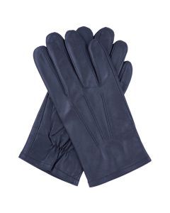 Dents Mens Genuine Full Grain Leather Gloves 3 Point Stitch Fleece Lined Warm Winter - Navy - Large