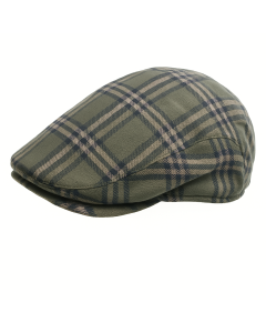DENTS Quilted Flat Ivy Cap Hat Driving Newsboy Elastic Back Cabbie - Grey Check - 55cm