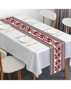 Ukrainian Table Runner – Folk Traditional Print in White, Black & Red (180x35cm)