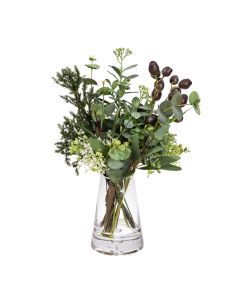 45cm Faux Gumnut Native Arrangement in Glass Artificial Green Plant Flower