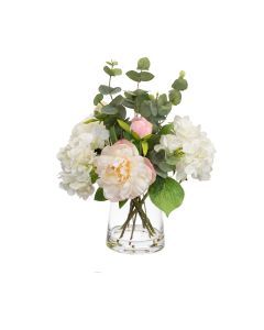 53cm Faux Mixed Hydrangea Arrangement in Glass Artificial Flowers Plant Fake