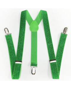 Green Glitter Sparkle Suspenders - Adjustable Clip On Elastic Y-Back Braces