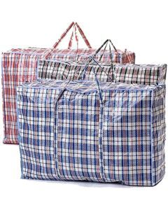 10x Medium Checkered Bags - Striped Shopping Bags - 65cm x 60cm x 25cm