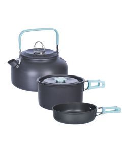 3Pcs Camping Cooking Set Lightweight Anodised Aluminium Cookware Pot Pan Teapot