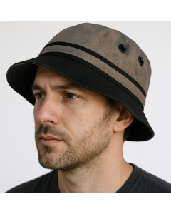 DENTS 100% Cotton Bucket Hat Fishing Summer Sun Hiking Cap Brim - Khaki - 59cm