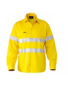 BISLEY 3M Taped Hi Vis Long Sleeve Shirt - Yellow (Cotton Cool Vent Industrial Workwear)