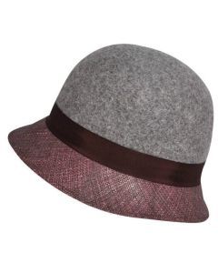 KANGOL Womens Dapper Felt & Straw Cloche Hat Wool K0817LX - Slate/Eggplant - S