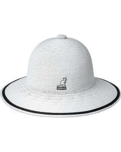 Kangol Womens Tropic Wide Brim Stripe Casual Lightweight Bucket Hat - White