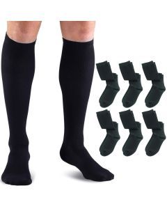 6x Lewis N. Clark Compact Travel Compression Socks Anti Fatigue Support - Black - One Size