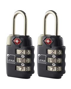 2x Lewis N Clark TSA Combi Lock Travel Luggage Padlock - Black