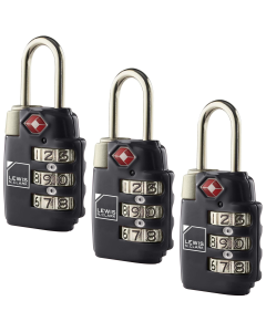 3x Lewis N Clark TSA Lock Combination Travel Luggage Padlock - Black