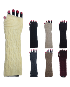 6x Long Knitted Arm Warmers Bulk Pack - Womens Fingerless Winter Gloves