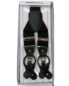 Mens Black Premium Convertible Suspenders - Adjustable Clip On Elastic Y-Back Braces
