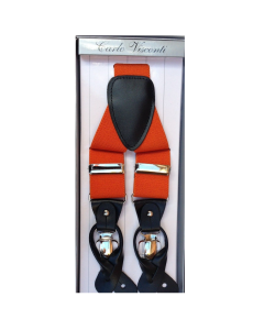 Mens Orange Premium Convertible Suspenders - Adjustable Clip On Elastic Y-Back Braces