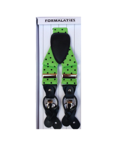 Mens Polka Lime/Black Premium Convertible Suspenders - Adjustable Clip On Elastic Y-Back Braces