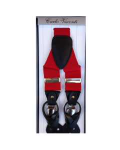 Mens Red Premium Convertible Suspenders - Adjustable Clip On Elastic Y-Back Braces