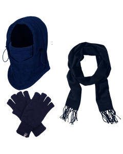 3pc Mens Winter Set Thermal Beanie Mask + Scarf + Thinsulate Knitted Fingerless Gloves