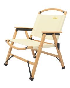 Bamboo Canvas Foldable Outdoor Camping Chair Wooden Travel Picnic Park - Khaki/Light Beige