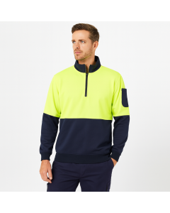 Munka Mens Hi Vis 1/4 Zip Fleece Sweat Sweater Jumper Warm Winter - Yellow/Navy