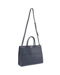 Morrissey Italian Structured Leather Tote Unisex Computer Bag Handbag - Navy