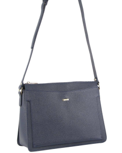 Morrissey Italian Structured Leather Cross Body Handbag Tote Bag (MO3162) - Navy