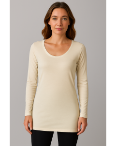 Merino Skins Womens Classic Scoop Neck Long Sleeve Tunic Thermal Top - Natural