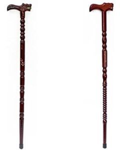 93cm Brown Wooden Walking Stick w/ Dragon Head - Sturdy Varnished Carved Cane Pole