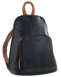 Milleni Genuine Italian Leather Soft Nappa Leather Backpack Bag Travel - Black/Cognac