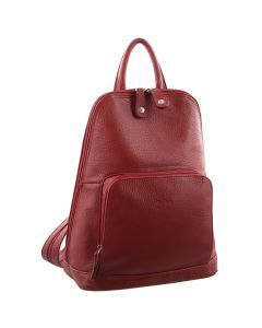 Milleni Womens Twin Zip Backpack Nappa Italian Leather Bag Travel - Red