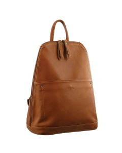 Milleni Ladies Genuine Italian Leather Backpack Bag Twin Zip - Cognac