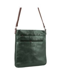 Milleni Ladies Nappa Leather Zip Closure Cross Body Bag Travel - Emerald/Chestnut