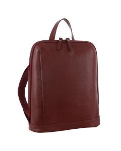 Milleni Ladies Nappa Leather Bag Twin Zip Backpack w/ Zipped Pocket - Cabernet Red