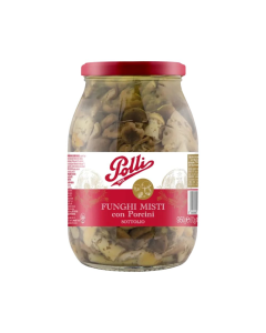 950g Polli Funghi Misti con Porcini Mushrooms Mix in Oil Glass Jar - Product of Italy