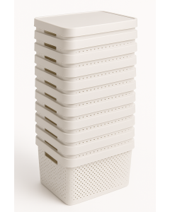 12x 17L Premium Plastic Stackable Storage Box Bulk Pack - Containers w/ Lid & Dot Pattern