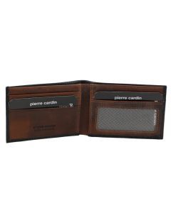 Pierre Cardin Mens Leather RFID Italian Two-Tone Wallet - Black Cognac