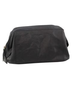 Pierre Cardin Mens Rustic Leather Toiletry Case Bag Travel - Black