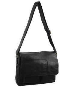 Pierre Cardin Genuine Leather 13" Laptop Computer Messenger Sling Bag Travel Business - Black