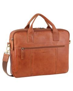 Pierre Cardin Mens Rustic Leather 15" Laptop Computer Messenger Bag - Cognac