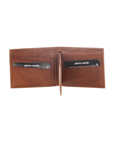 Pierre Cardin Mens Rustic Leather Bi-Fold Wallet Card Holder - Chestnut