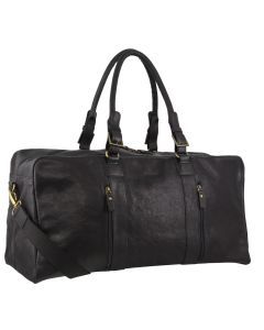 Pierre Cardin Rustic Leather Travel Business Trip Bag Overnight - Black